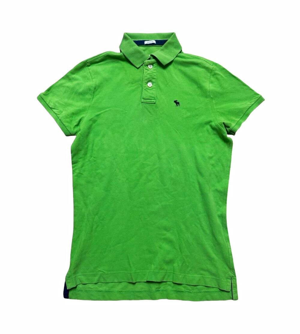 Abercrombie & Fitch Polo Shirt Men L Green Solid Cotton Muscle Fit Logo